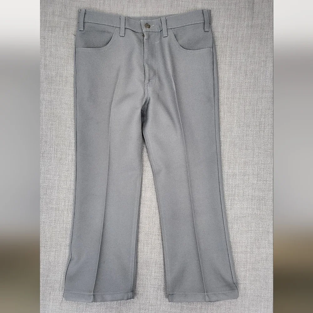 Vintage Levi's Polyester Creased CROPPED Grey Pants. 34 × 24.